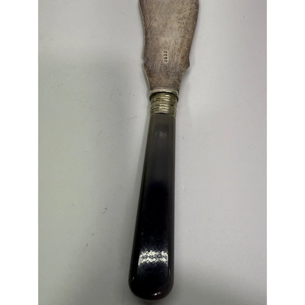 Vintage EPNS Silver Plate Butter Knife Engraved Floral Scroll Dark Handle